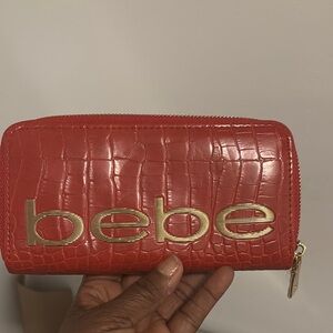 Bebe Red and Gold Wallet with Croc Texture and Zip Closure